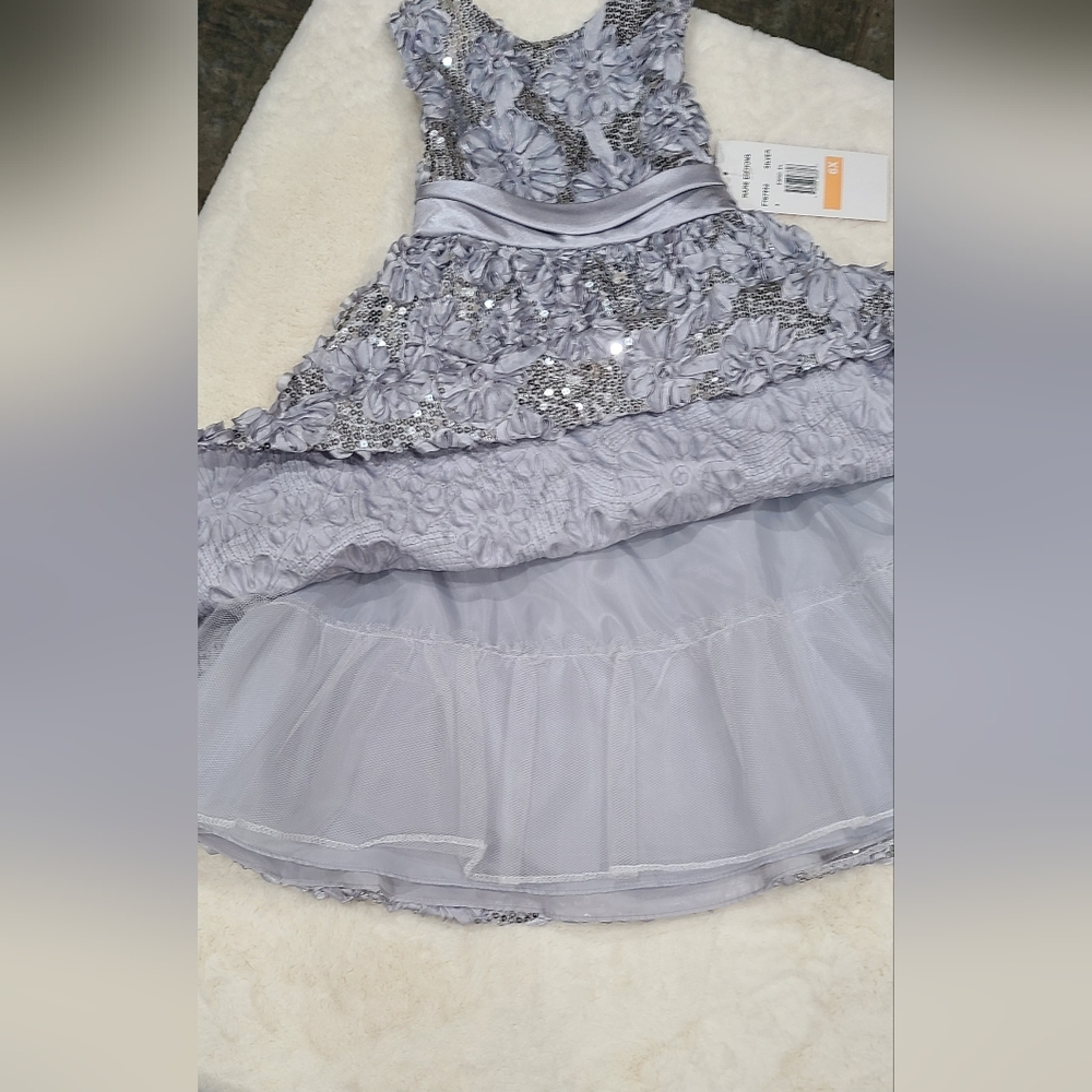Girl "Rare Editions " silver sequence dress. Attached petticoat - Picture 4 of 6